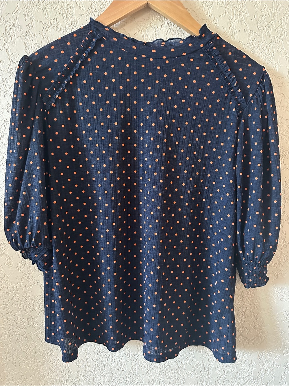 Zara Navy /Polka Dot Puff Sleeve Blouse